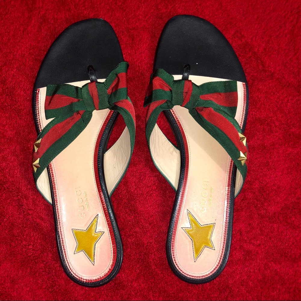 Gucci Studded Grossgrain Web Thong Sandal